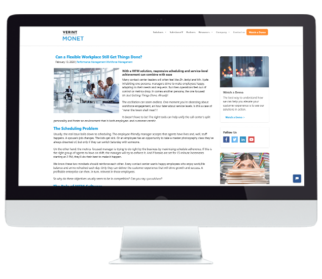 desktop mockup of Verint's blog post template design