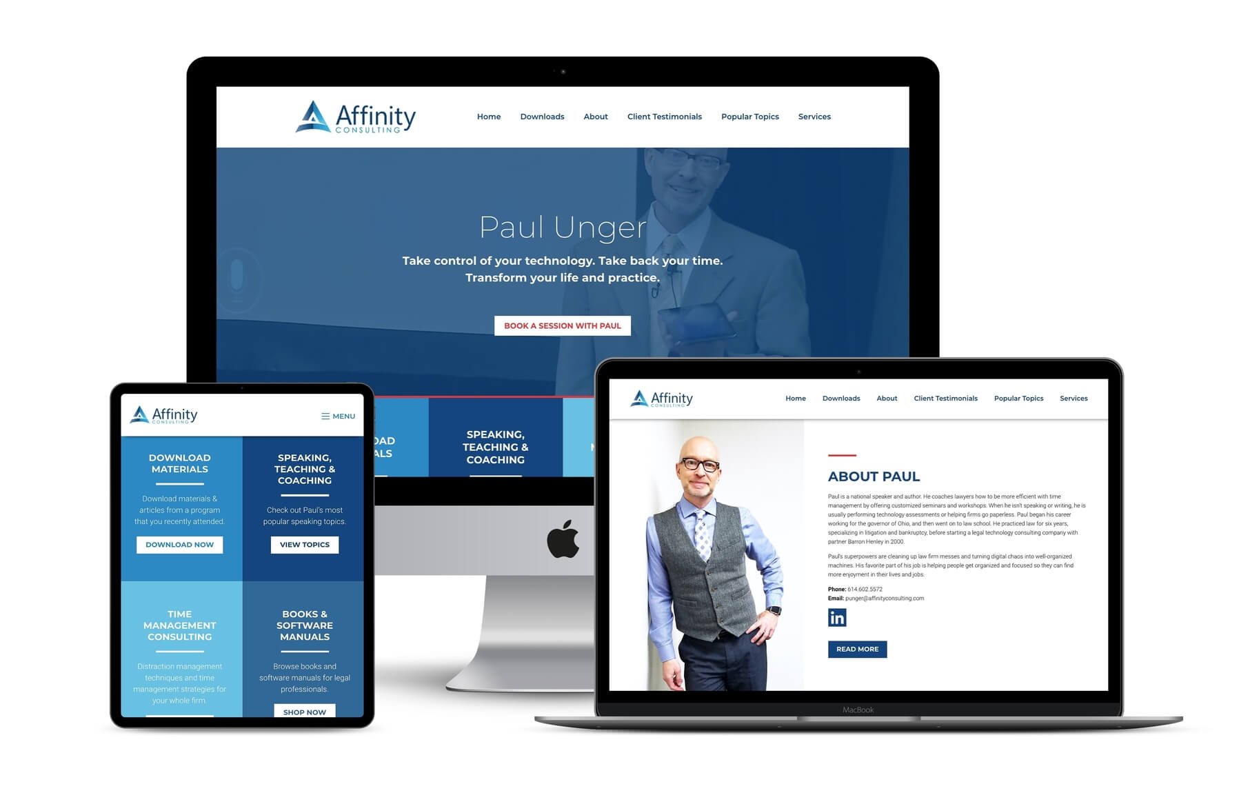 Affinity Consulting speakers microsite mockups