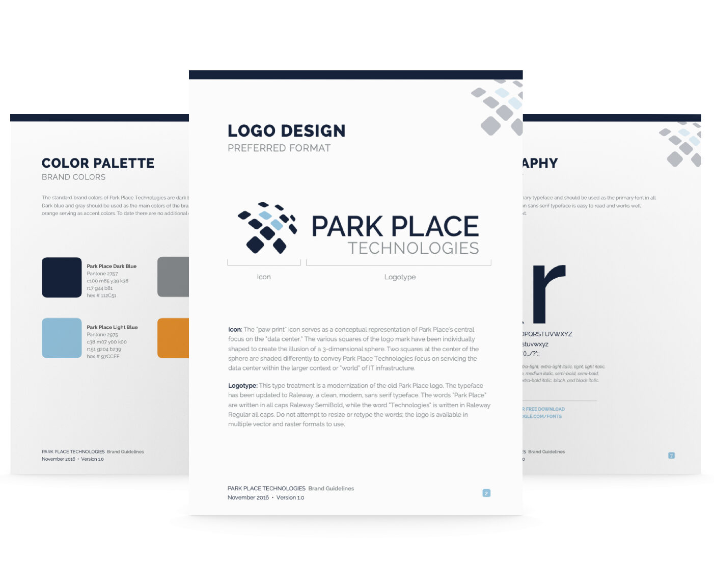 Park Place Technologies brand guidelines mockups