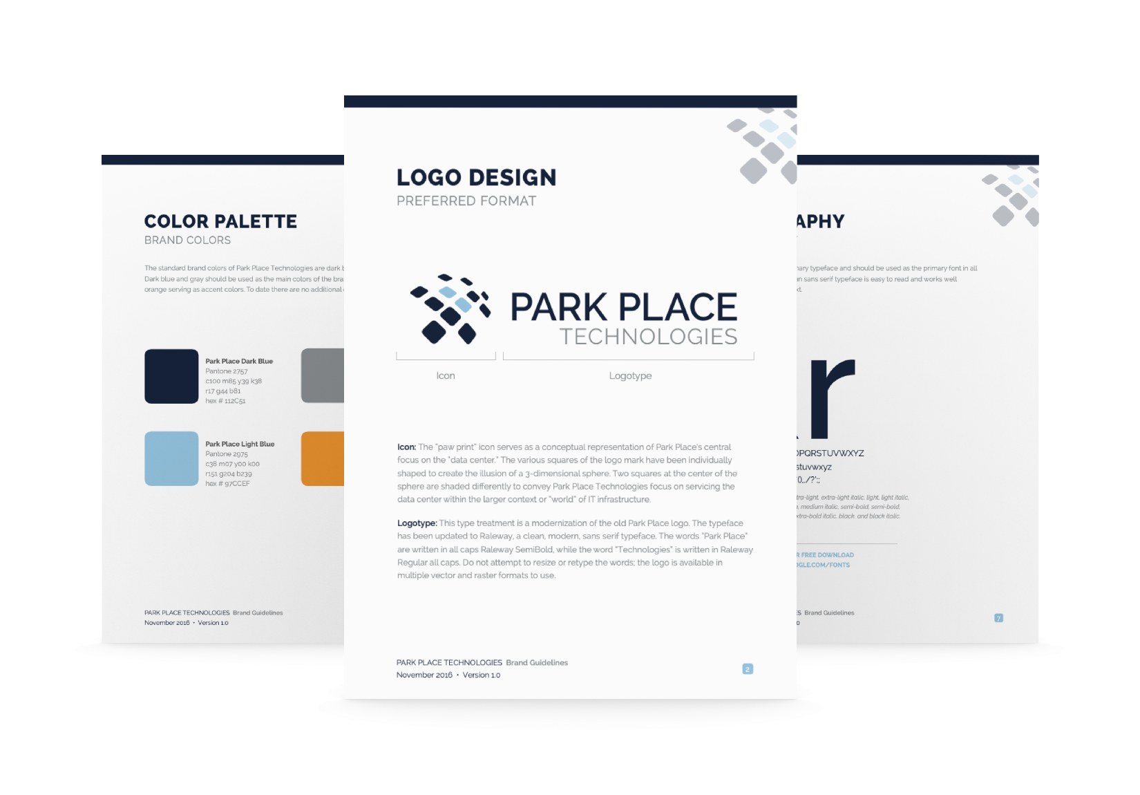Park Place Technologies brand guidelines mockups