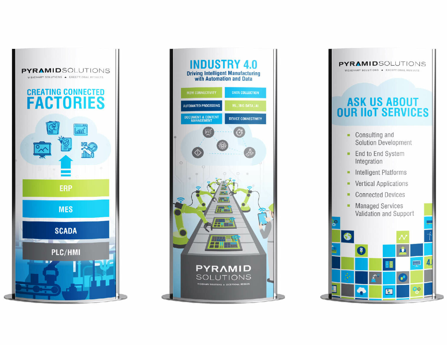 Pyramid Solutions trade show banners mockups