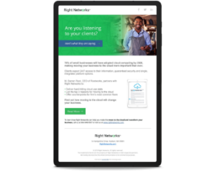 tablet mockup of a Right Networks email campaign