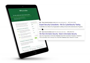 TrustedSec PPC text ads with landing page mockup