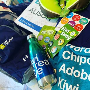 collection of Kiwi Creative swag for new employees