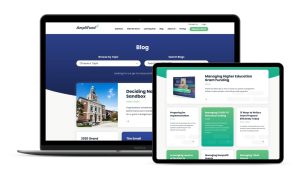 laptop and tablet mockups of Amplifund's blog